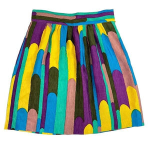 Tibi Mini Multicolor Skirt Abstract Pattern Silk Linen Blend NO SIZE TAG